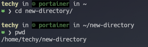 Screenshot of pwd command showing current directory path